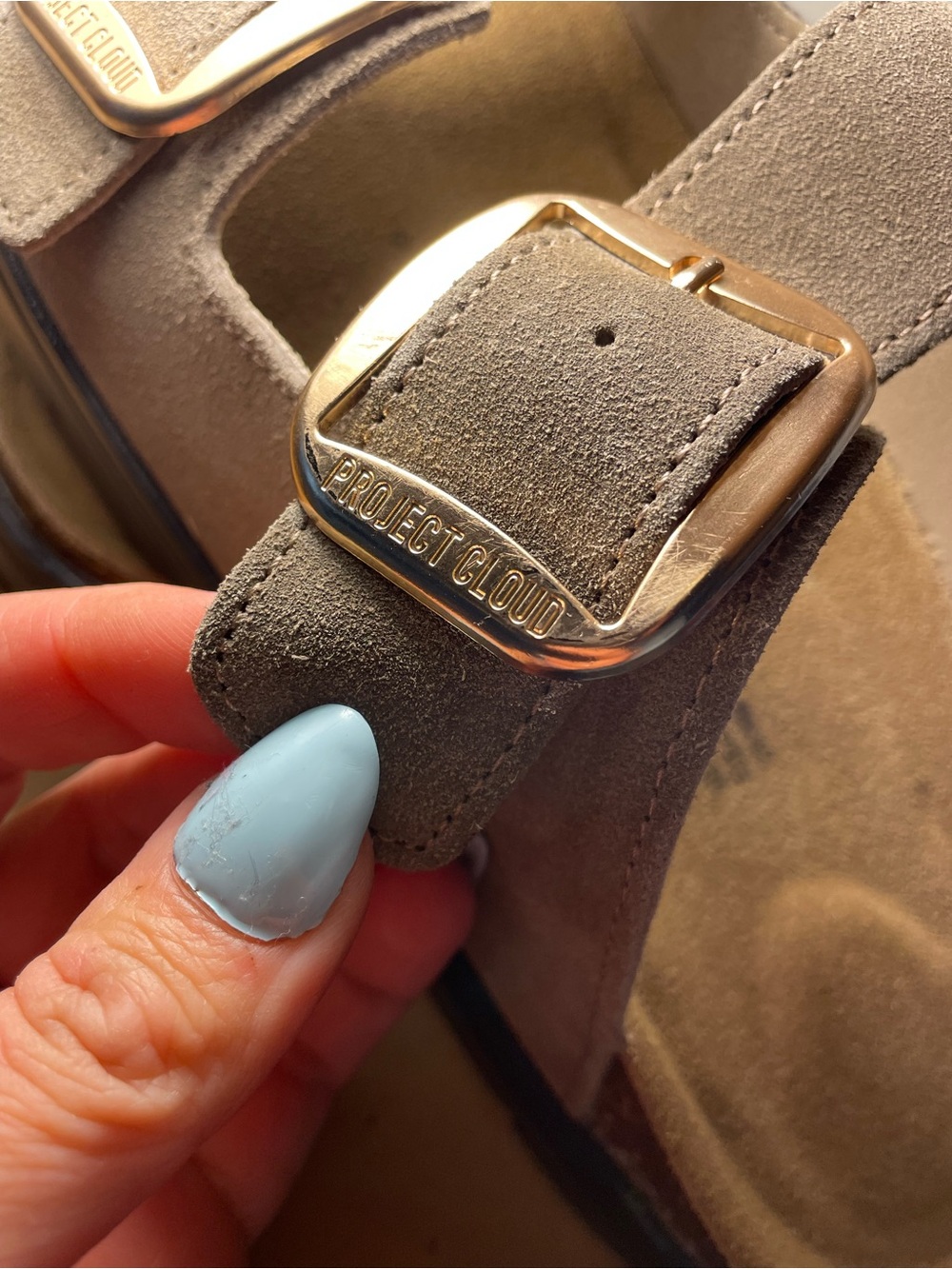 Women’s Suede Double-Buckle Slide Sandals - Taupe - Picture 3 of 5